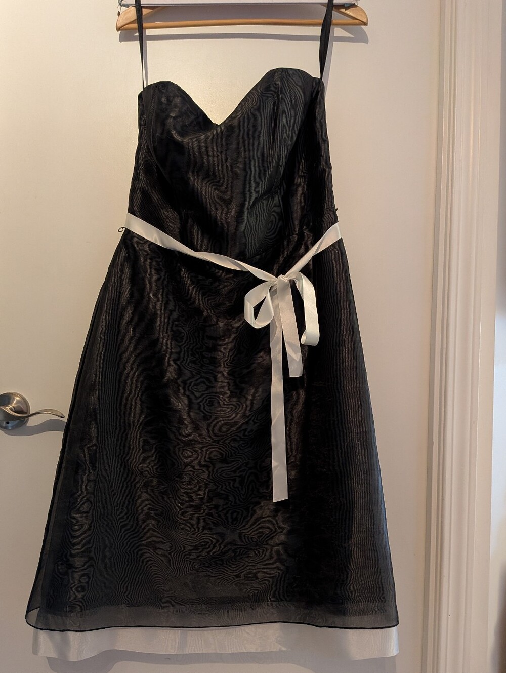 After Six Black Strapless Cocktail Dress with White Ribbon - Size 16